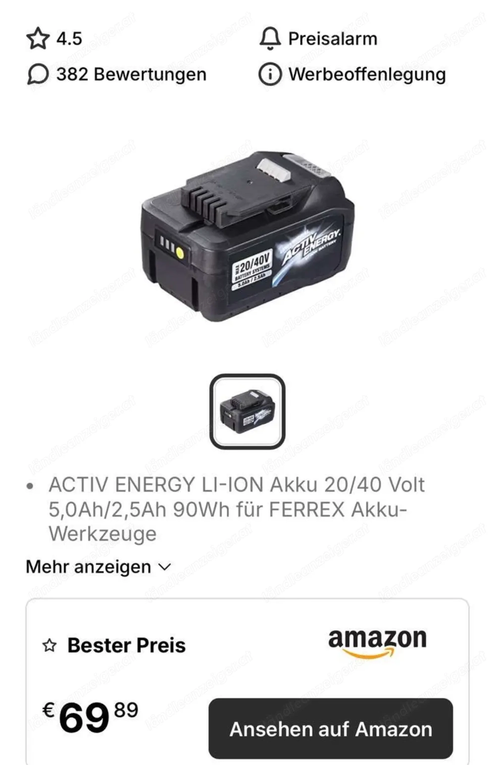 Ferrex ladegerät und akku 20 40V 5Ah 2.5Ah