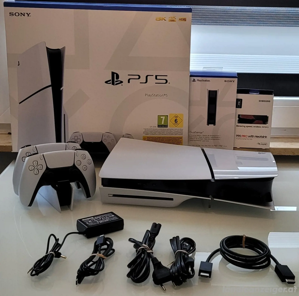 PS 5   Playstation 5 Slim Disc-Edition 1TB + 2TB inkl. Controller + Spiel + Zub.