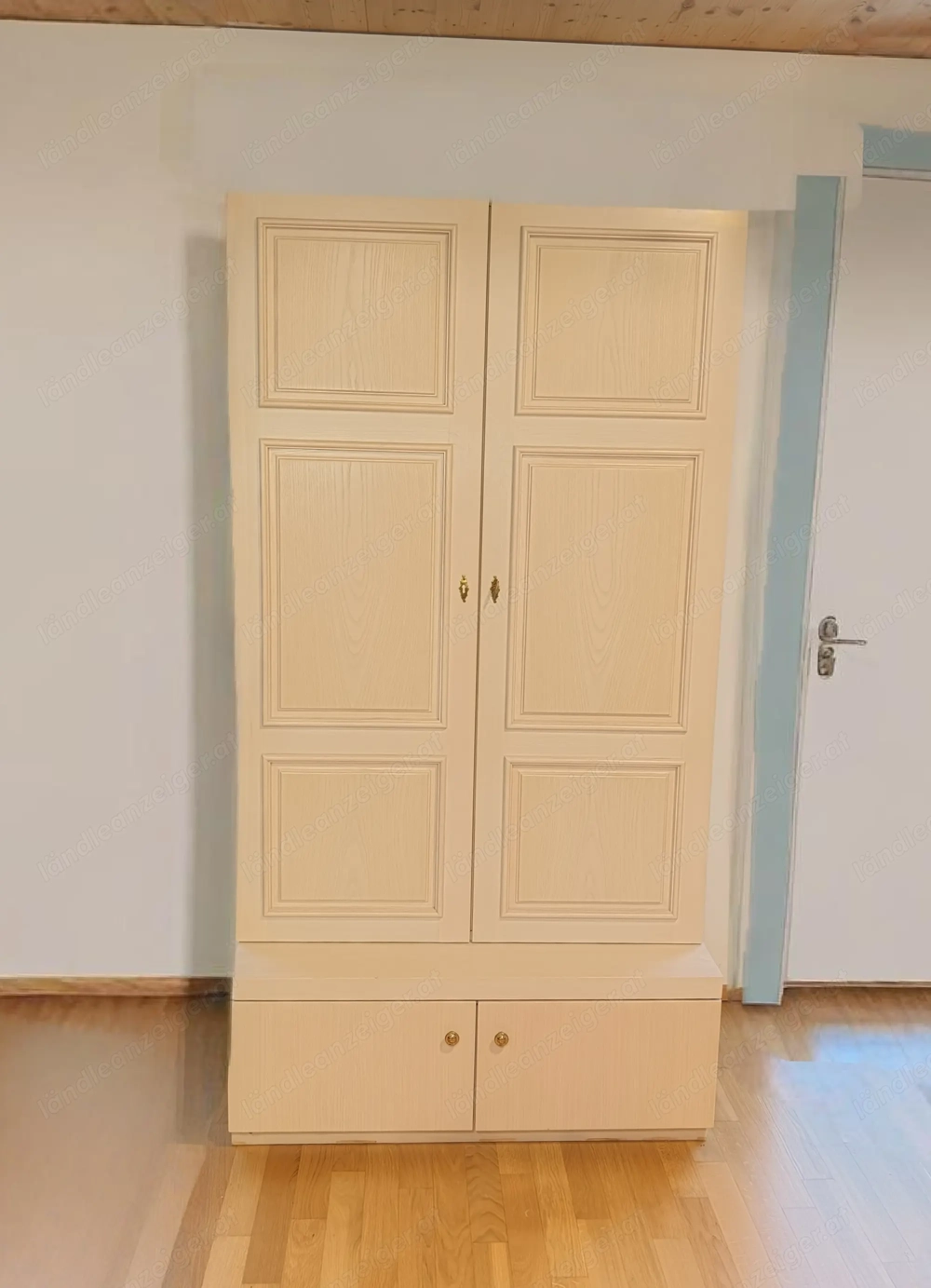 Kasten Schrank Massiv Holz hell Beige Regal 2 Teilig