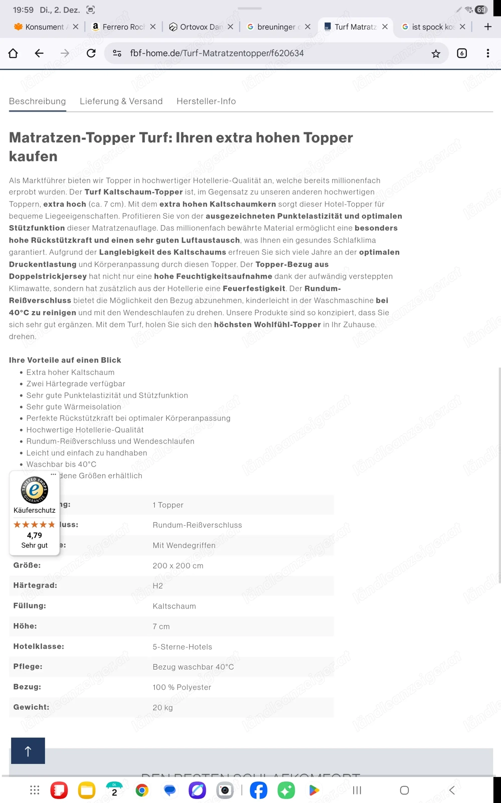 Matratzen TOPPER 200x200