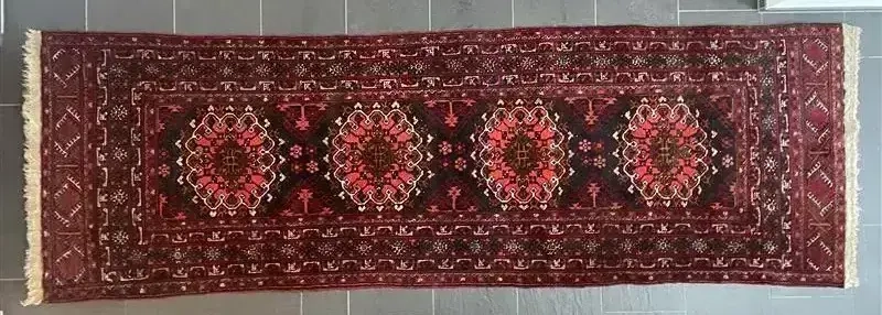 Handgeknüpfter persischer Turkmenen-Läufer - 290 x 90cm - Wolle auf Wolle - rot