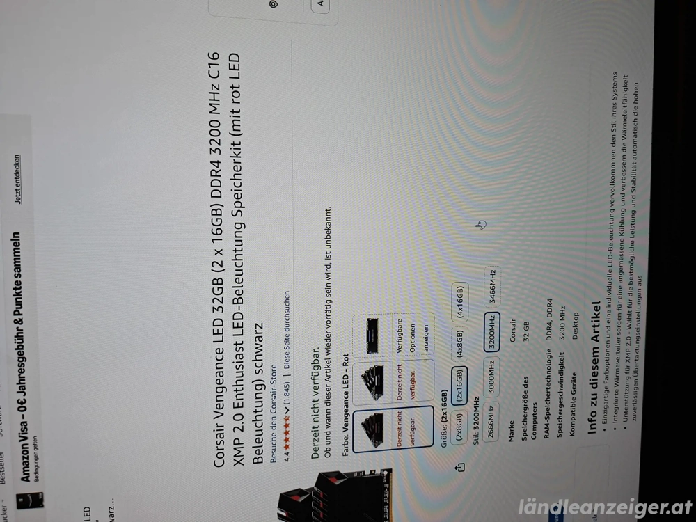 Corsair RAM Vengeace LED DDR4 2x 16gb 3200MHz