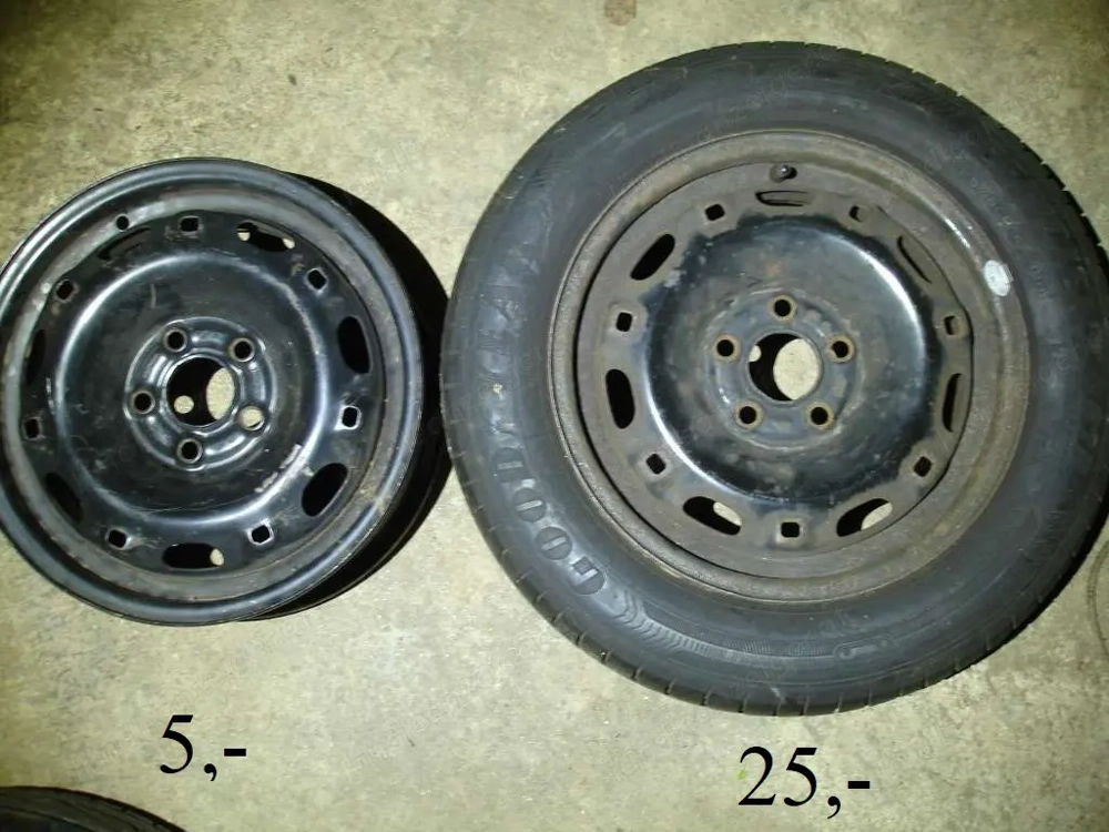 Ein Sommerreifen Goodyear 185 60 R 14, Profil 7 mm auf Stahlfelfge und weitere Felge