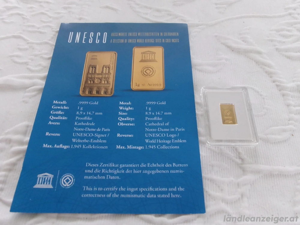 1 Gramm Gold in der originalen Verpackung