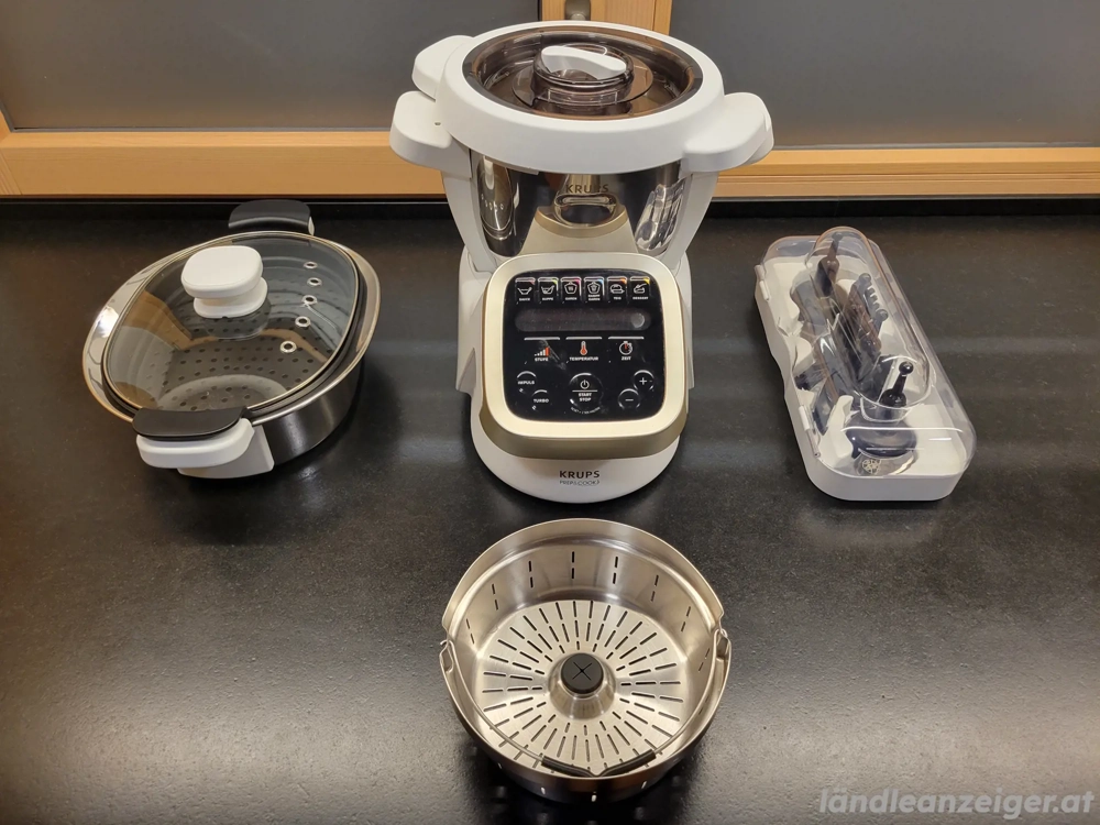 Küchenmaschine Krups Prep&Cook inkl. Dampfgaraufsatz und Rezeptbuch