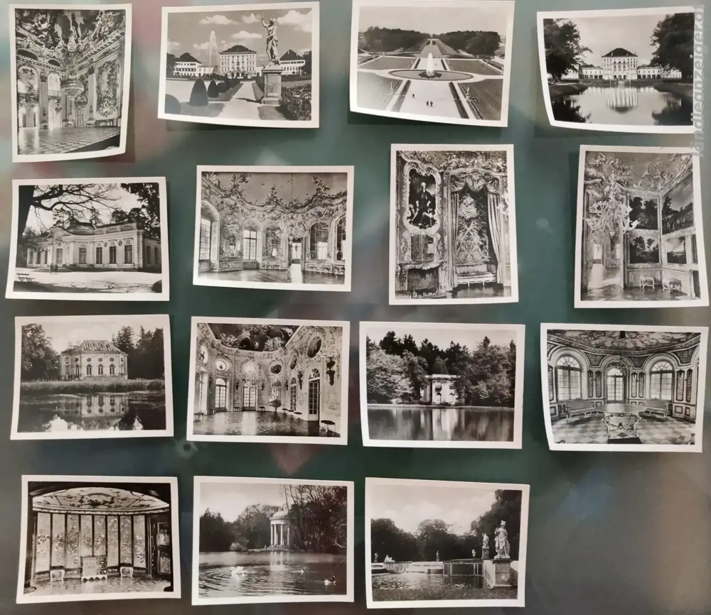 Konvolut von 15 antiken Foto-Postkarten, Motive Schlosspark Nymphenburg 