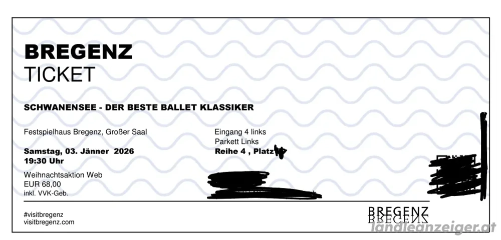 2 Tickets Schwanensee im Festspielhaus Bregenz, Sa. 3.1.2026