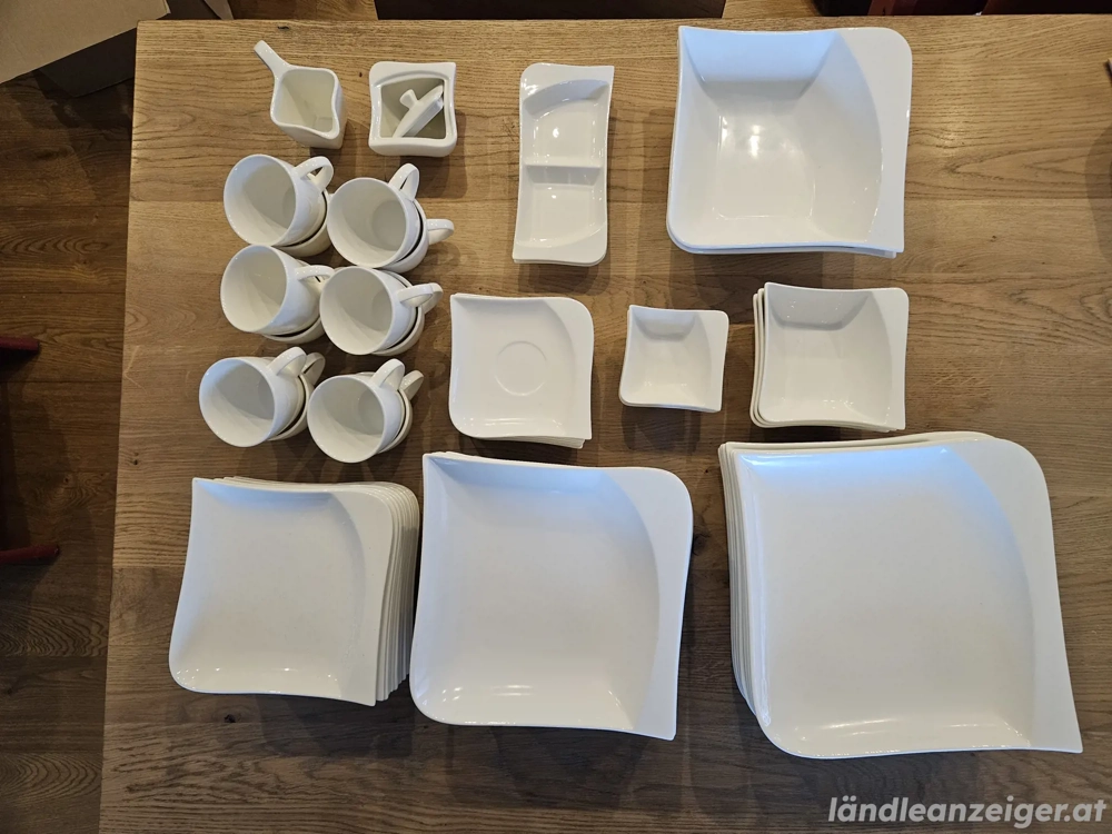 Geschirrset Weiß, Eckig, Top Zustand