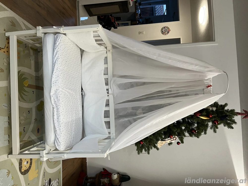 Beistellbett   Babybett   höhenverstellbar inkl. Himmel & 2 Matratzen