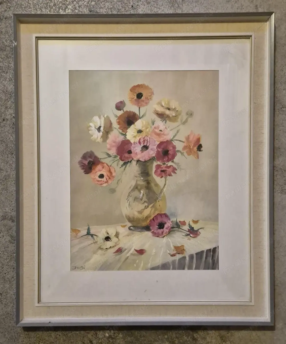 3er-Set klassische Blumen-Ölbilder   Stilleben  Jobi  inkl. Holzrahmen