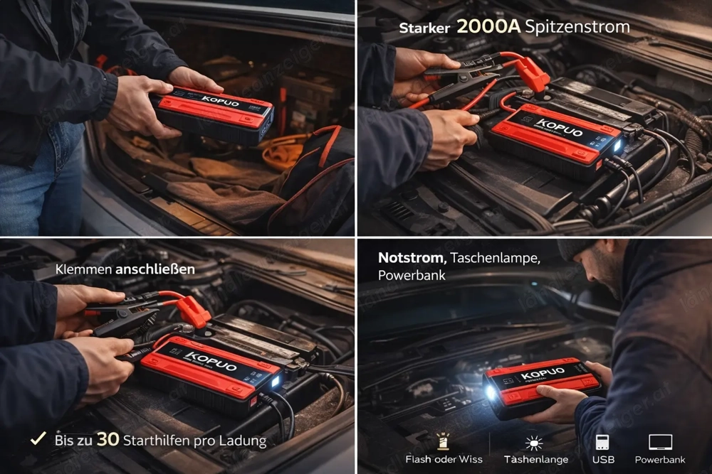 NEU: Tragbare Auto-Starthilfe 12V mit Powerbank & LED-Lampe