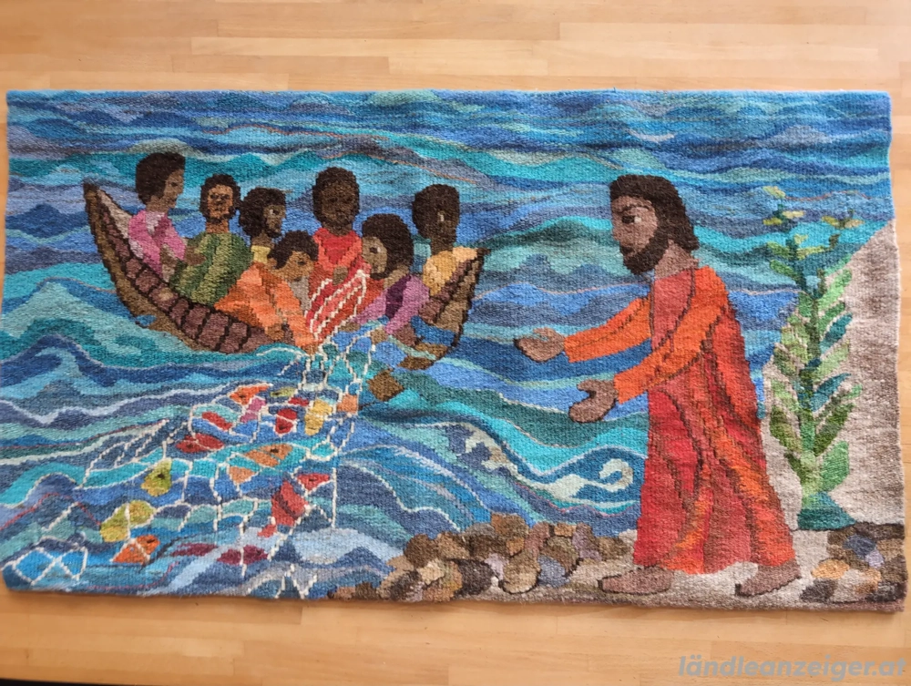 Geknüpftes Wandbild "Reicher Fischfang"