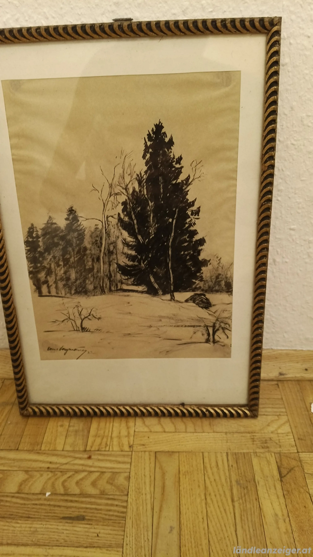 Hans Högner  1932 Orginal Kohlezeichnung Winterwald 