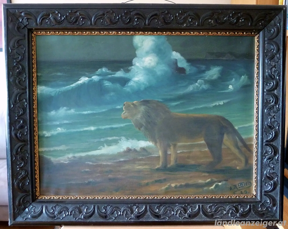 Der brüllende Löwe - Ölgemälde von 1925 (Reitich, Rettich) signiert gerahmt 