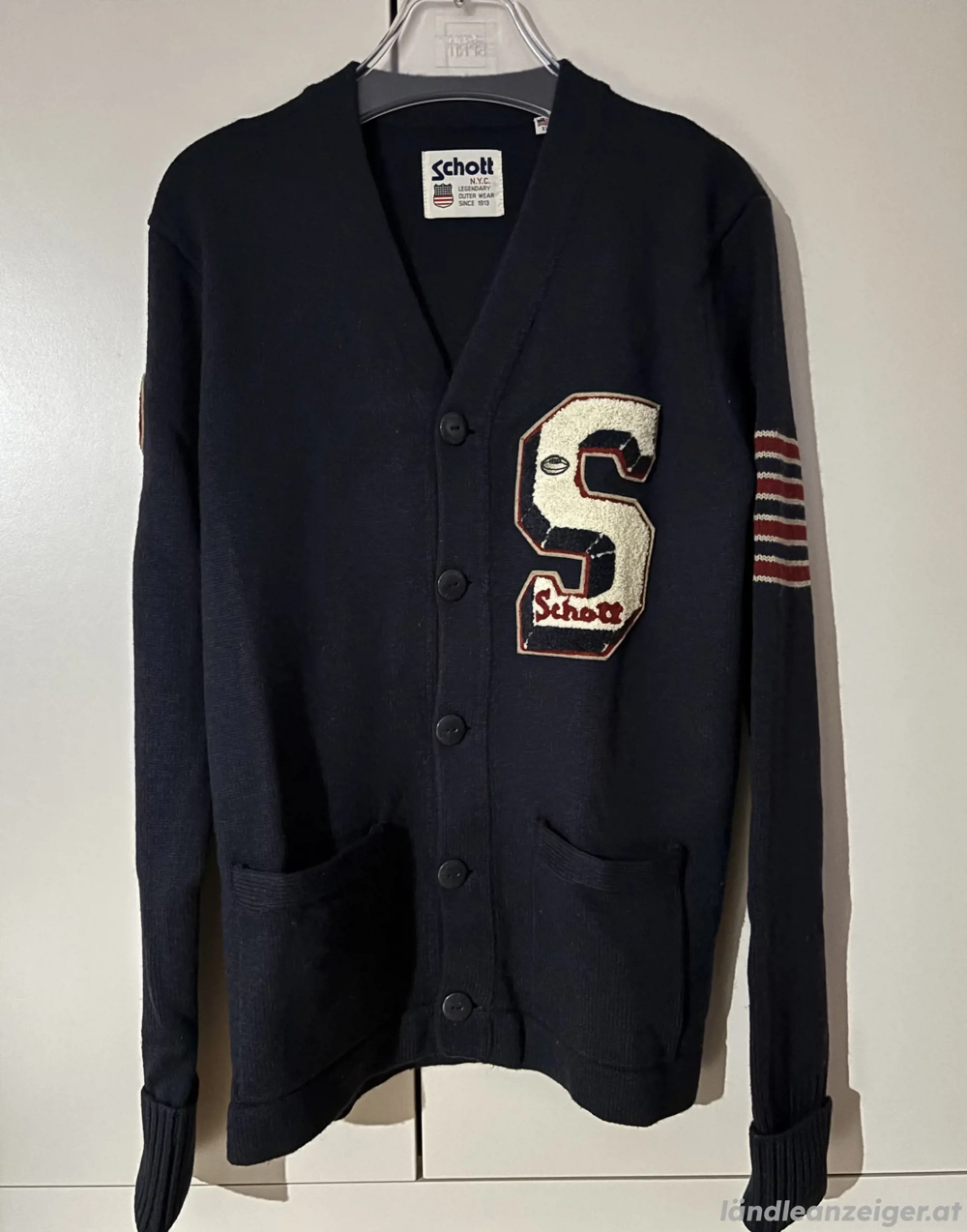 Dunkelblaue Herren Strickjacke von Schott