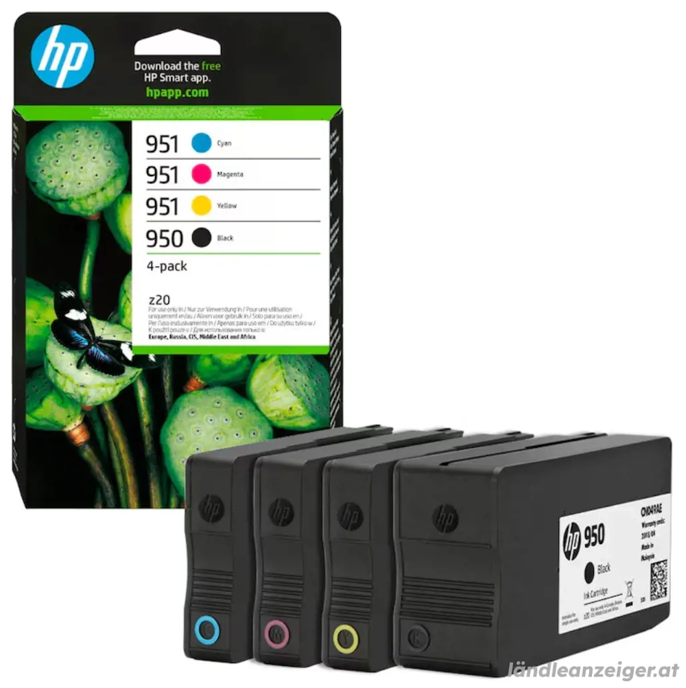 HP 950 + 951 (6ZC65AE) schwarz, cyan, magenta, gelb Druckerpatronen, 4er-Set