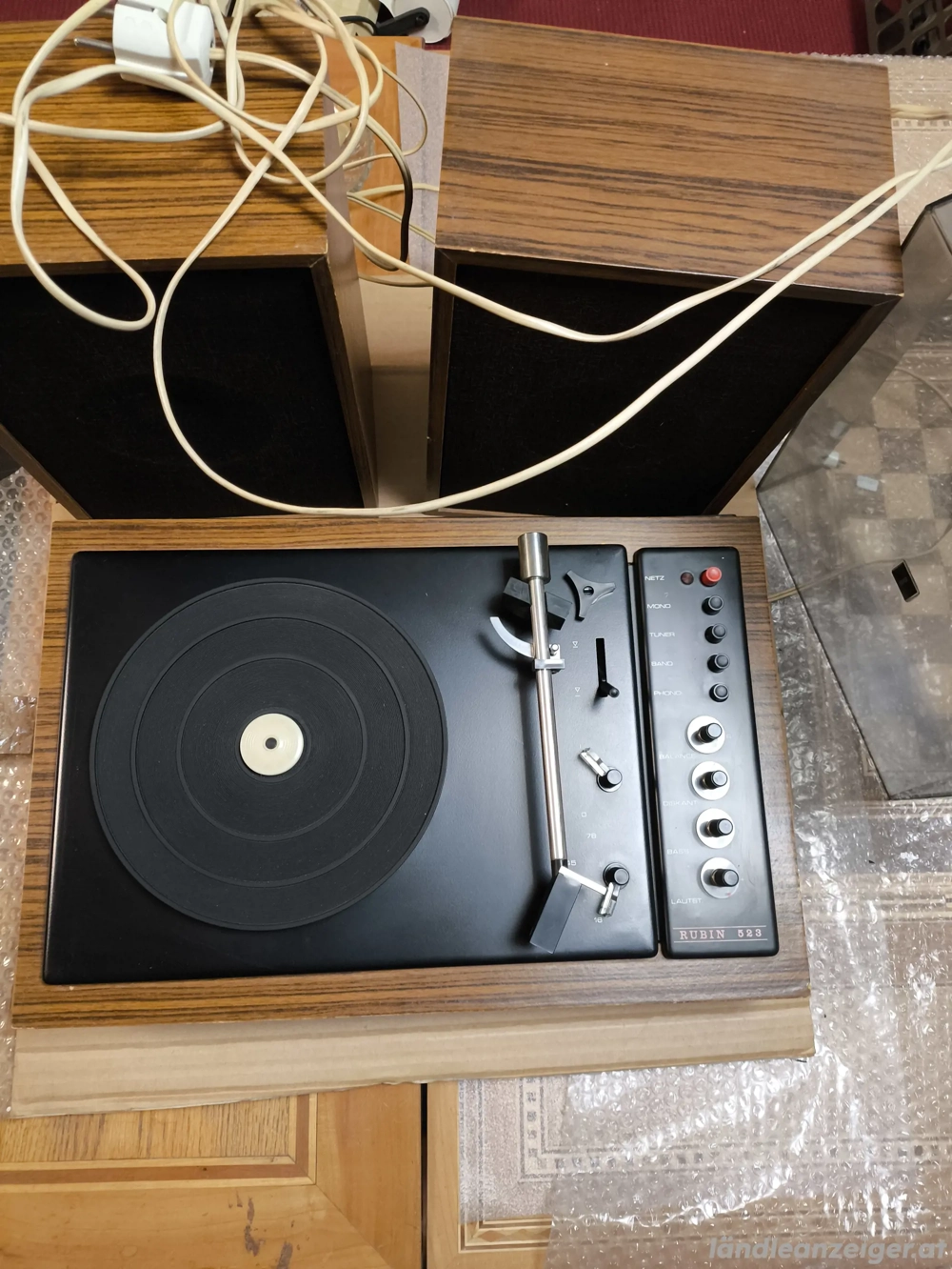 Reduziert !  Alter Plattenspieler "Rubin 523 DDR Produkt in Holzkassette" - NOSTALGIE PUR  ! 