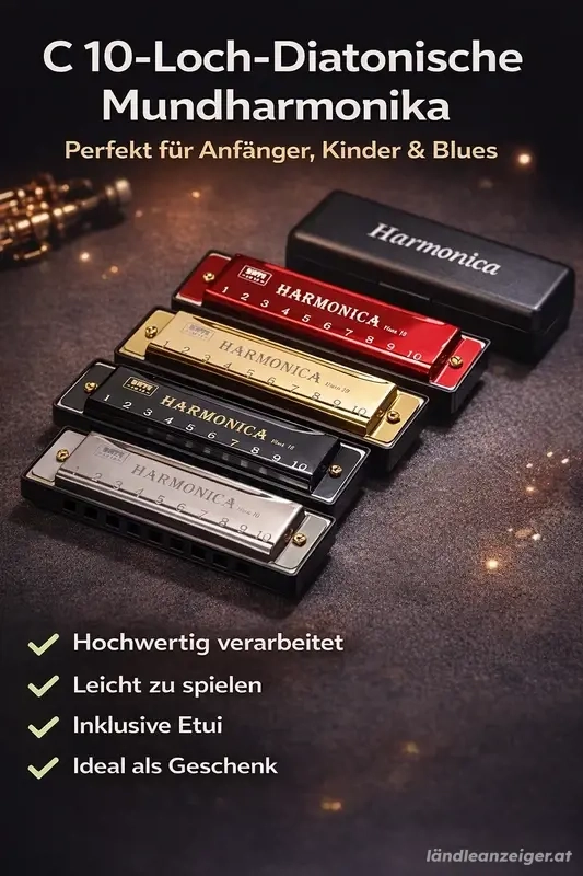 C-10-Loch-Diatonische Mundharmonika in C   inkl. Etui | Ideal für Anfänger, Kinder & Blues