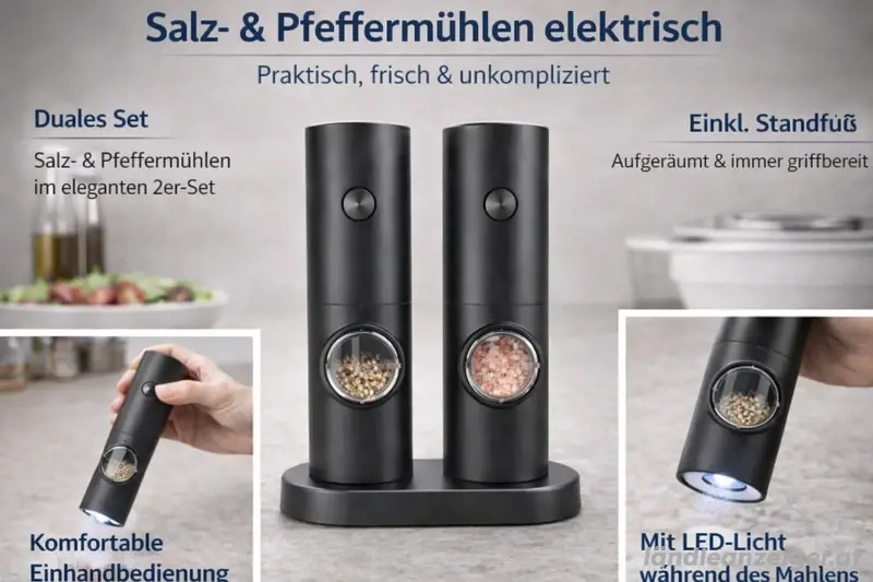 NEU: Elektrische Salz- & Pfeffermühle mit LED-Licht   Dual-Kammer Design, Ein-Knopf-Bedienung