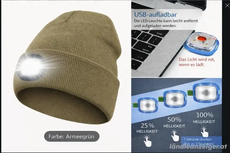 NEU: Warme Mütze mit LED-Licht   praktisch im Dunkeln
