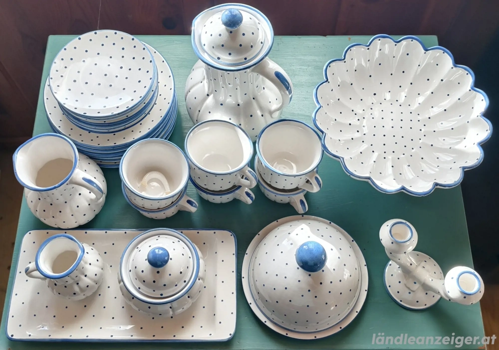 Gmundner Keramik Set blau getupft 29-teilig