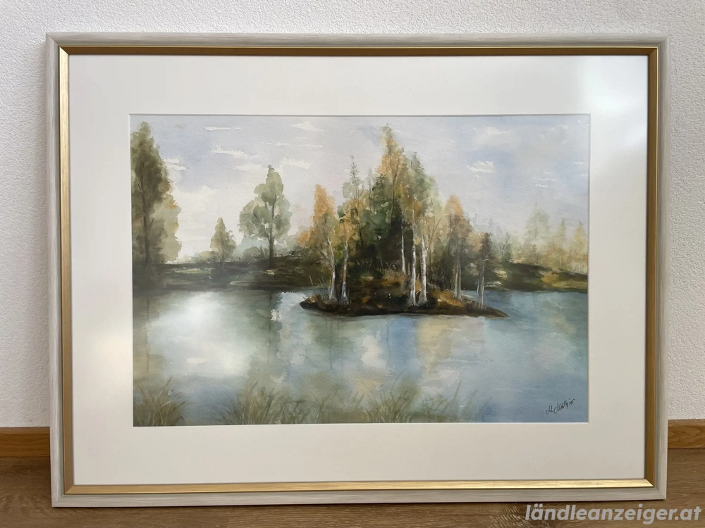 Landschaft - Aquarell   Mischtechnik - signiert M. Mathis - 80   60 cm - gerahmt
