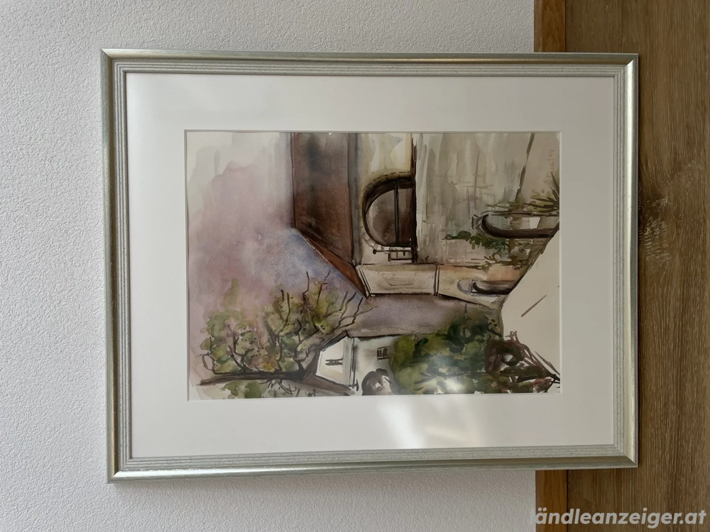 Architekturansicht - Aquarell   Mischtechnik - signiert Lindner, datiert 1994 - 50   62 cm - gerahmt