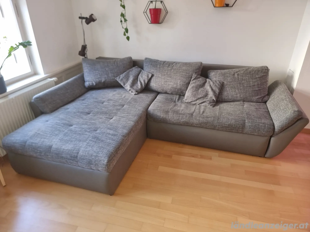 Eckcouch Grau mit Schlaffunktion & Bettkasten - für Bastler