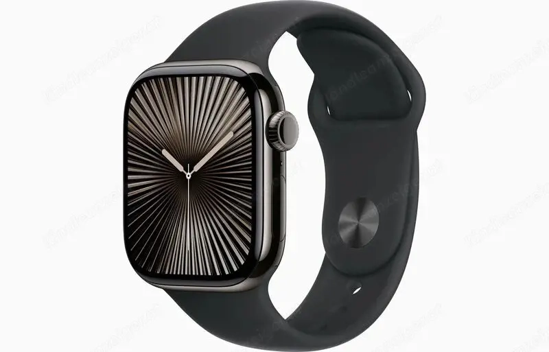 Apple Watch Series 10 LTE 42mm Slate Titangehäuse mit schwarzem Sportarmband - M  L