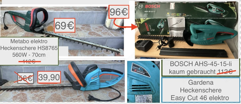 Gardena, Metabo, Akku Heckenschere Bosch ab 45  