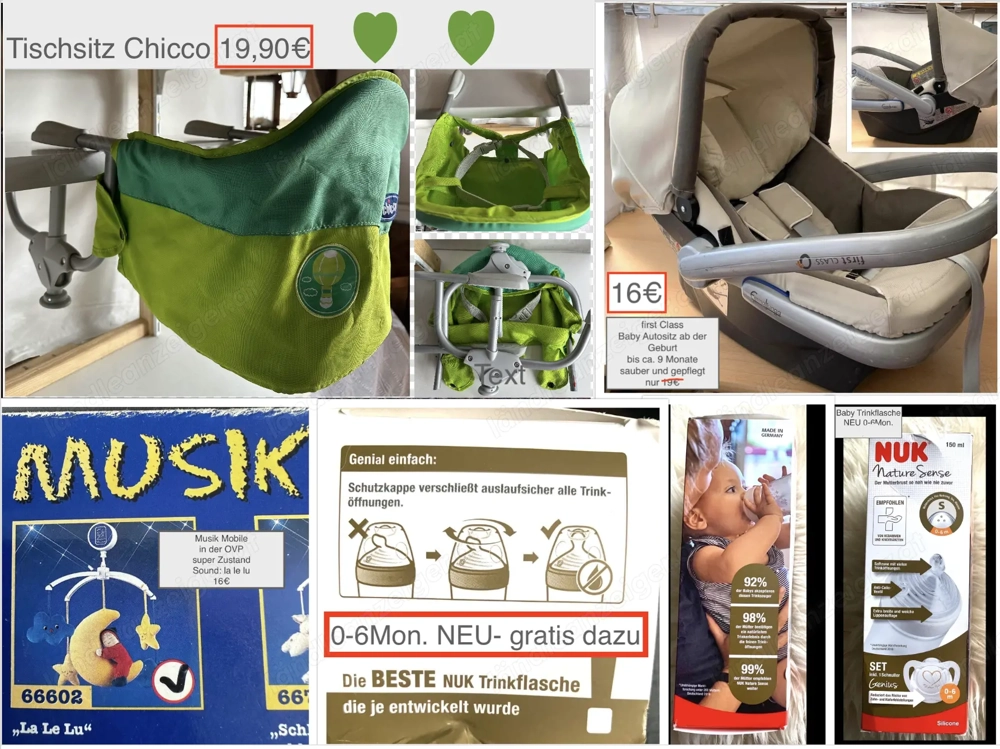 Baby Autositz Tischsitz Musikmobile Nuk Trinkflasche gratis