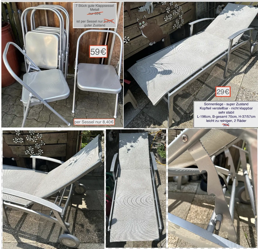 7 Metall-Klappsessel Sonnenliege wetterfest ab 29 