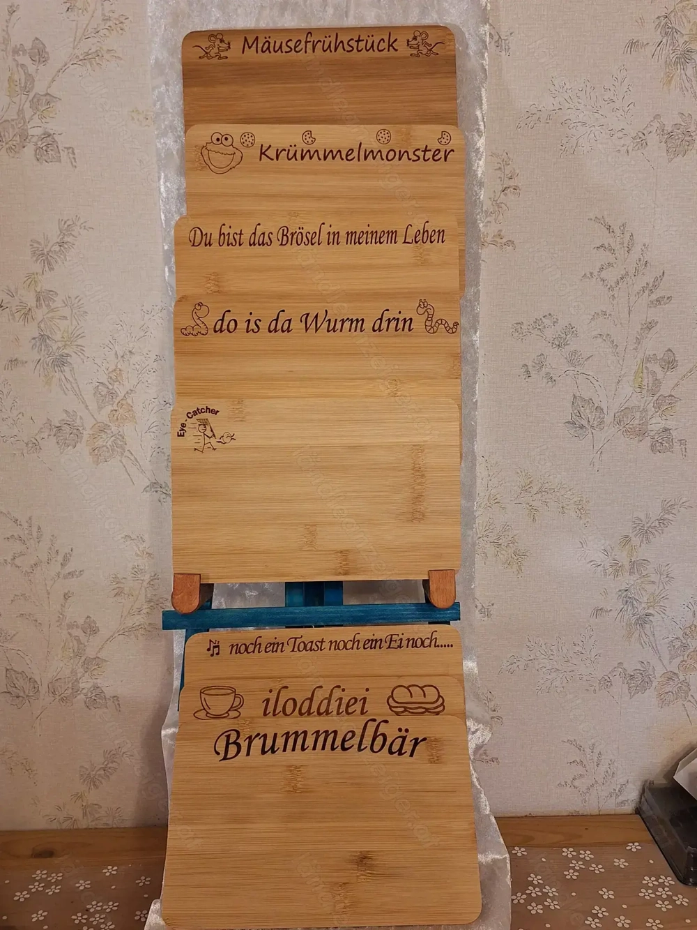 Bambus Holz Brett Frühstück Jausen Brotzeit mit gelaserten Sprüchen und Motiven