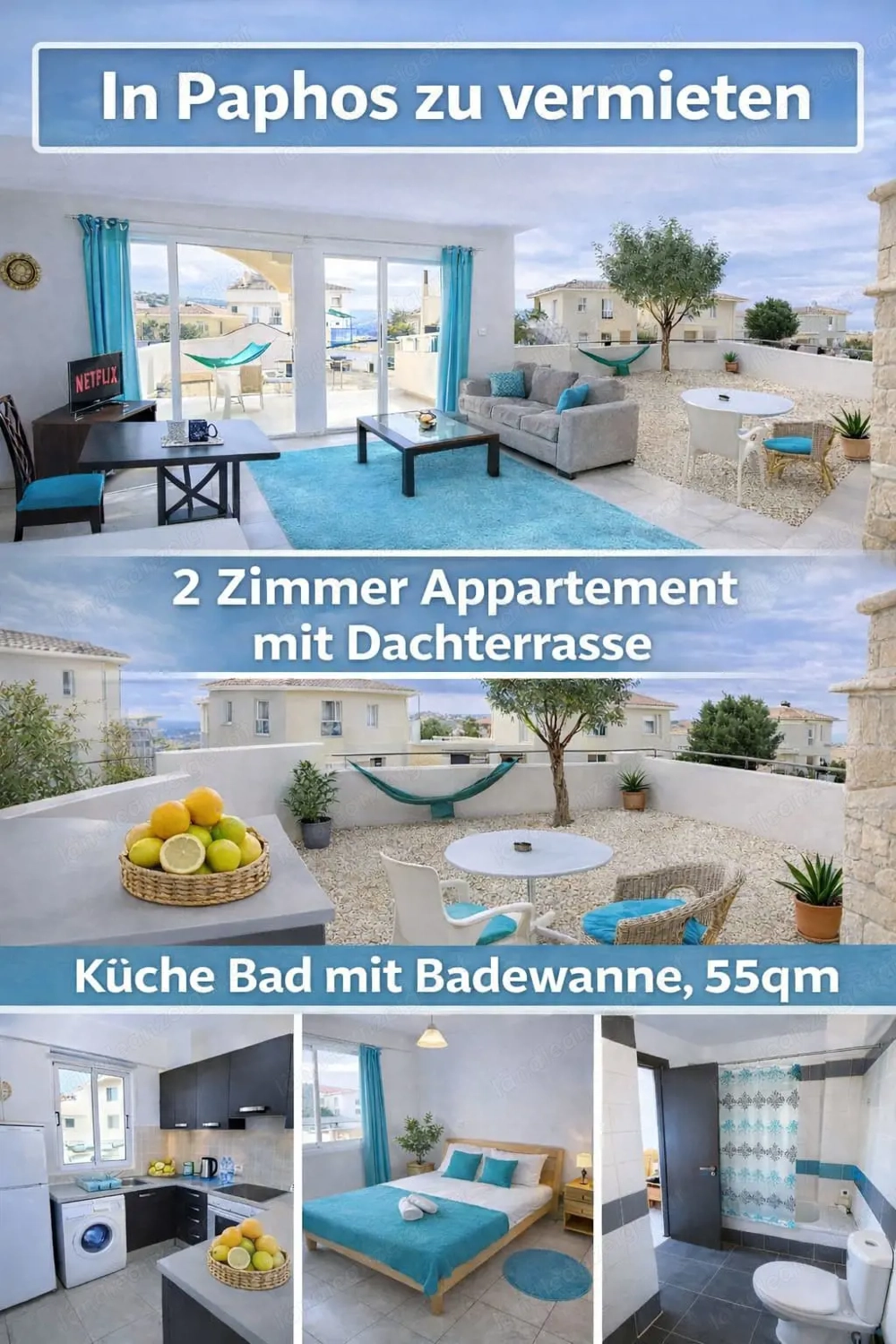  Ferienwohnung mit Meerblick in Paphos   55 m    Top Lage