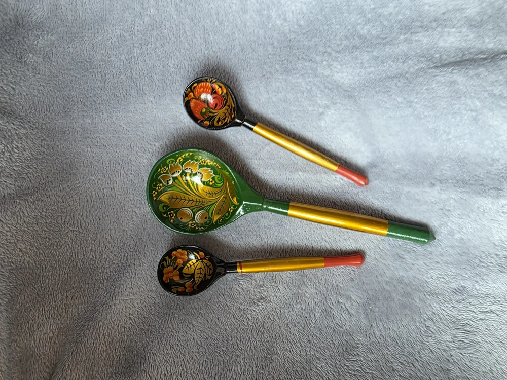 Original russische handbemalte Holzlöffel   Volkskunst   3 Stück