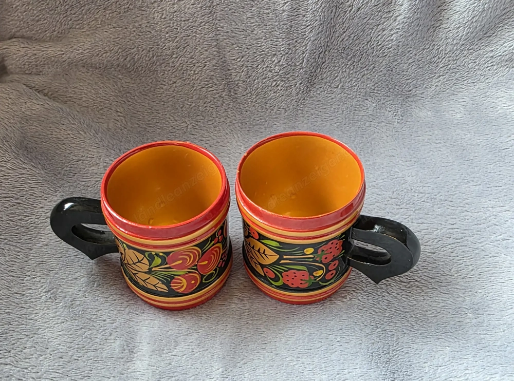 2  Original russische Holzbecher   handbemalt   Volkskunst
