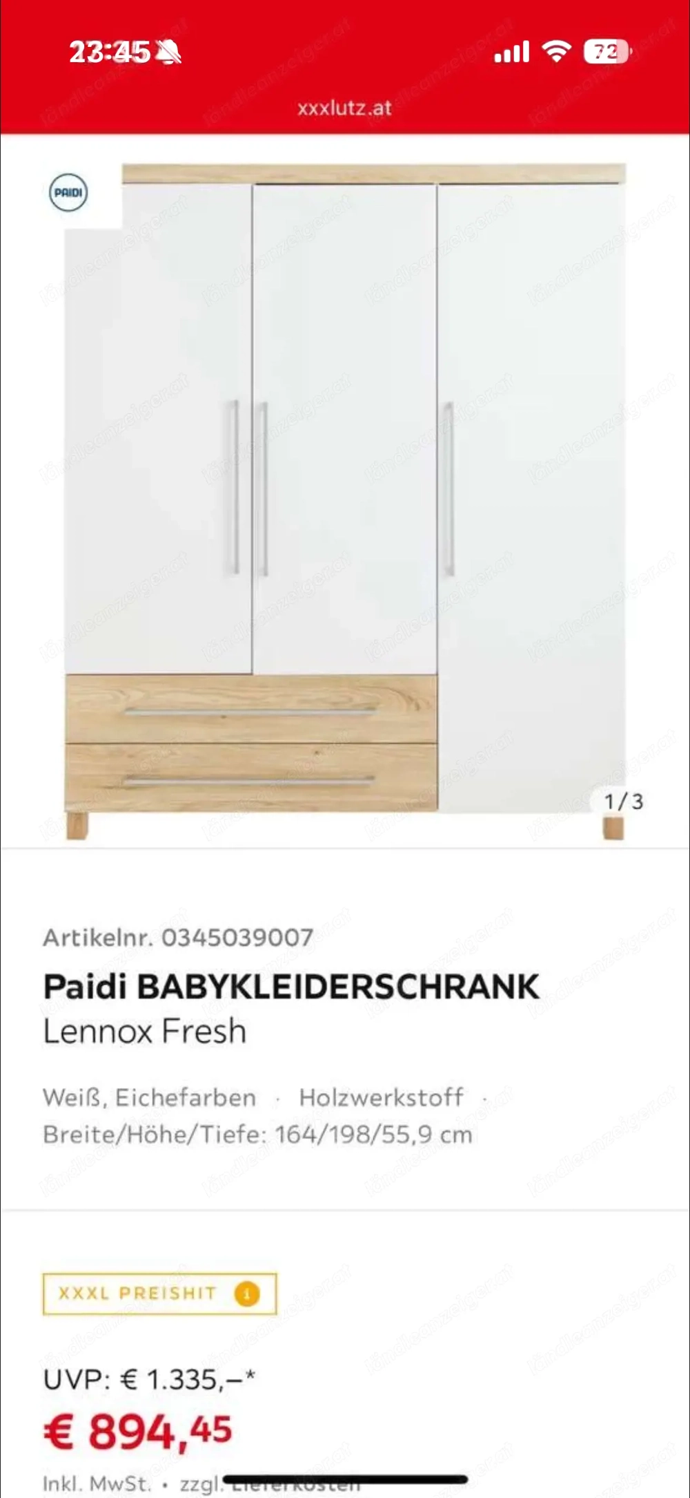 Paidi Baby  Kind Kleiderschrank "Lennox Fresh" - Weiß  Eiche