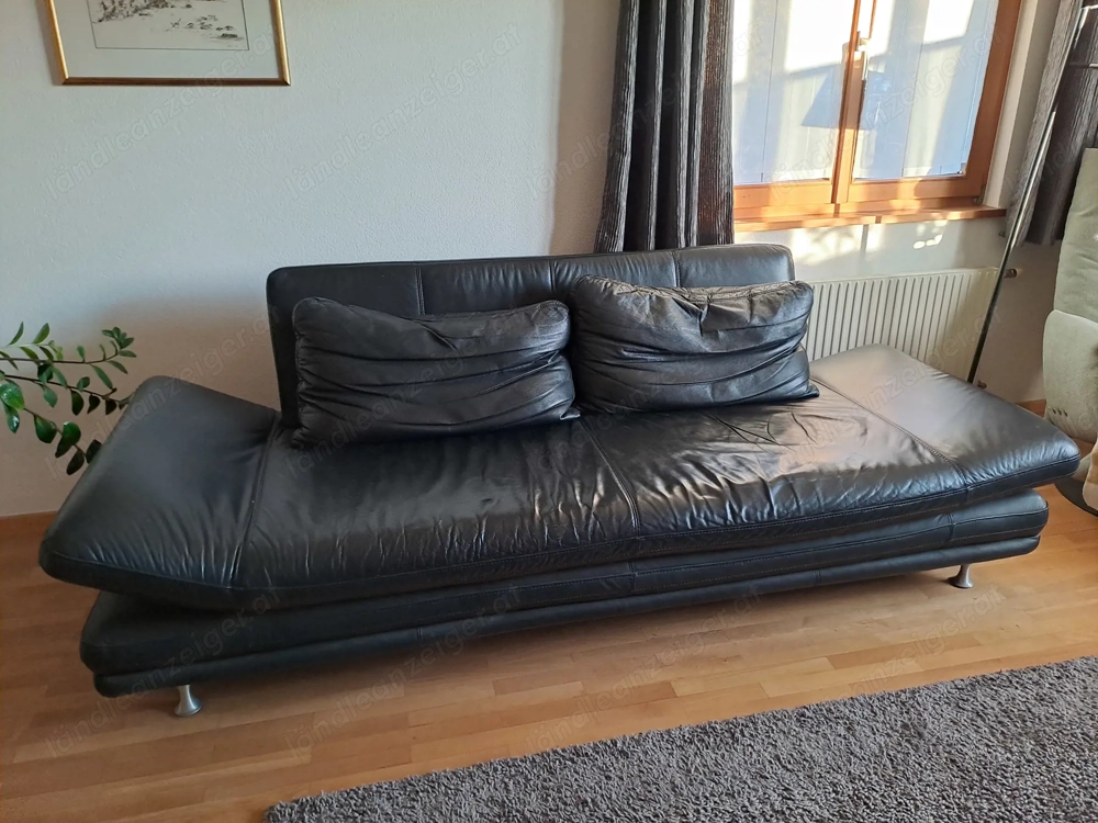 Ledercouch schwarz, 3-Sitzer