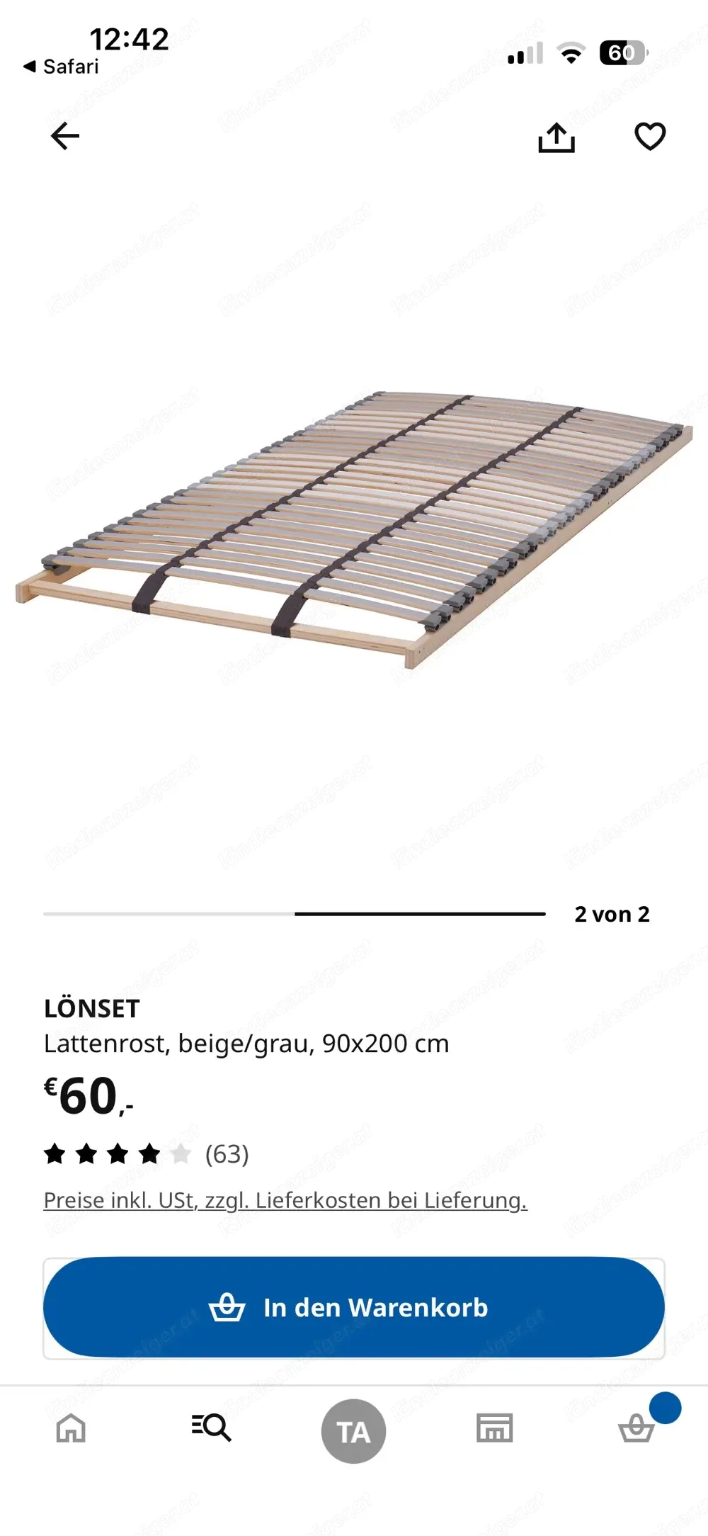 lattenrost 2 stück 90x200