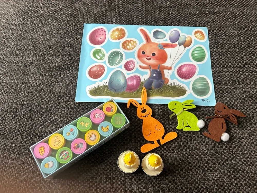 Osterset: Fensterbild, Stempelset, Kerzen, Deko