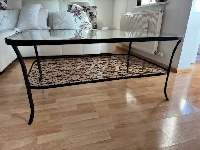 Wohnzimmertisch Couchtisch Glastisch Tisch Stahl geschwärzt 116 x 78 cm WIE NEU