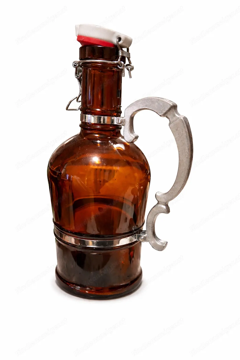 Alte Glasflasche mit Metalgriff  deko oder sonstiges 