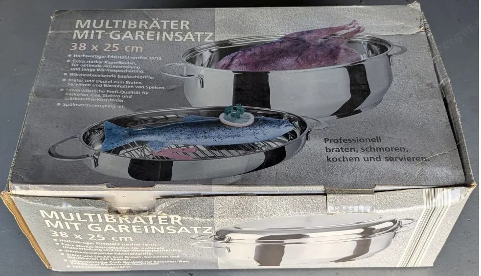 NEU Edelstahl 18 10 Multibräter mit Gareinsatz 38x25cm Bräter