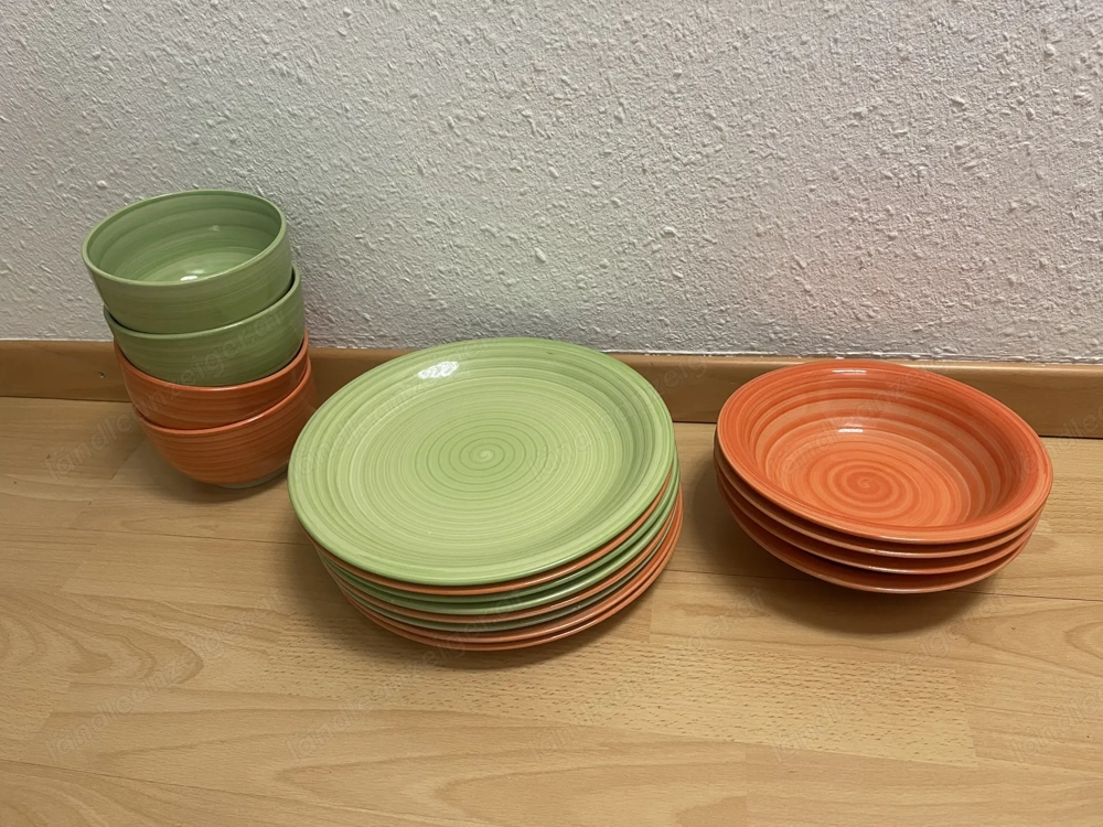 17 Teile - Geschirrset Grün Orange
