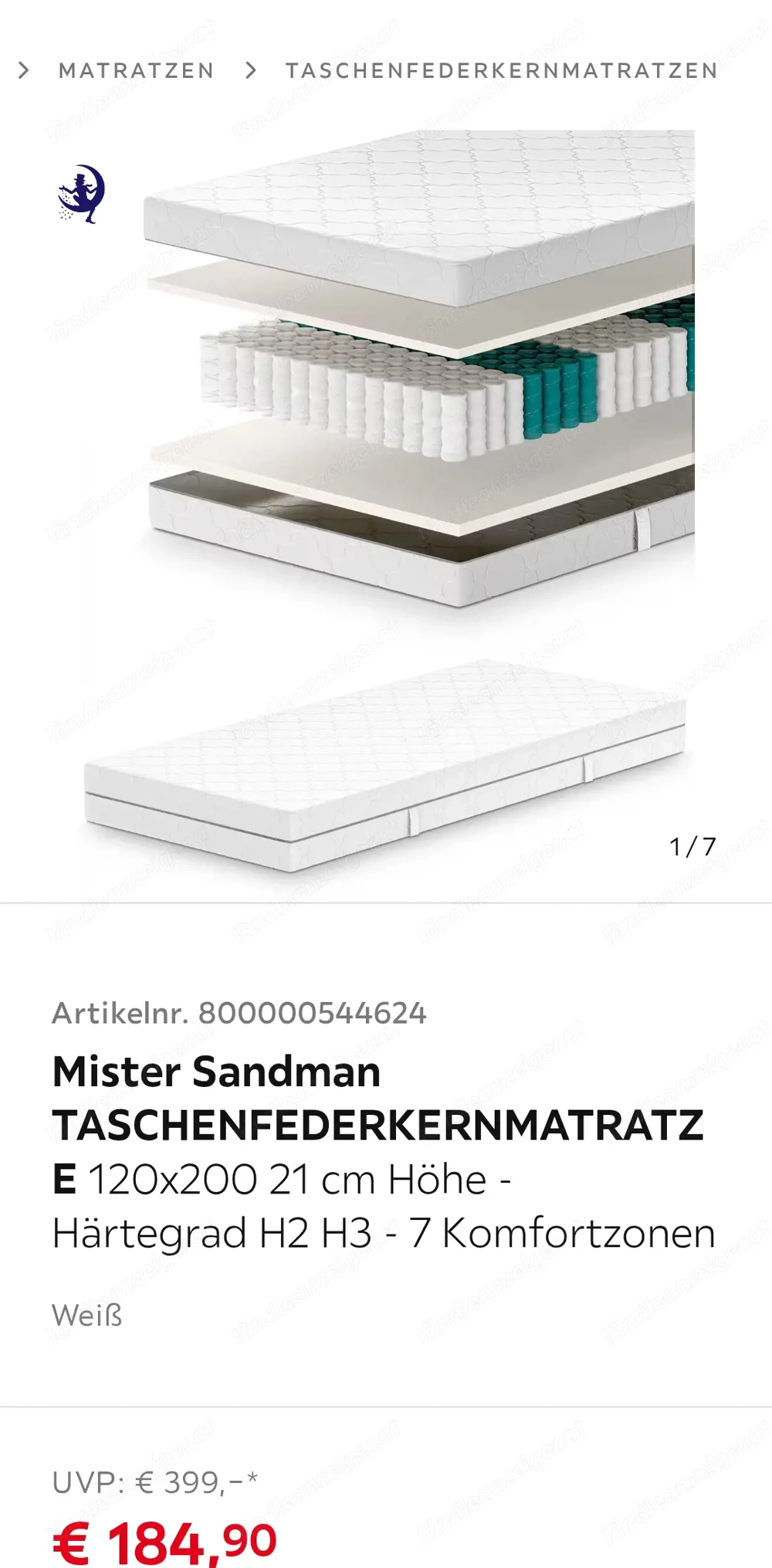 Matratze 120x200 auch für Boxerspringbett.