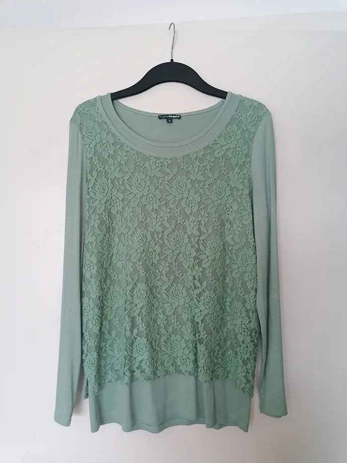 Langarm-Shirt   Bluse mit Stickmuster   Damen, türkis, Gr. S