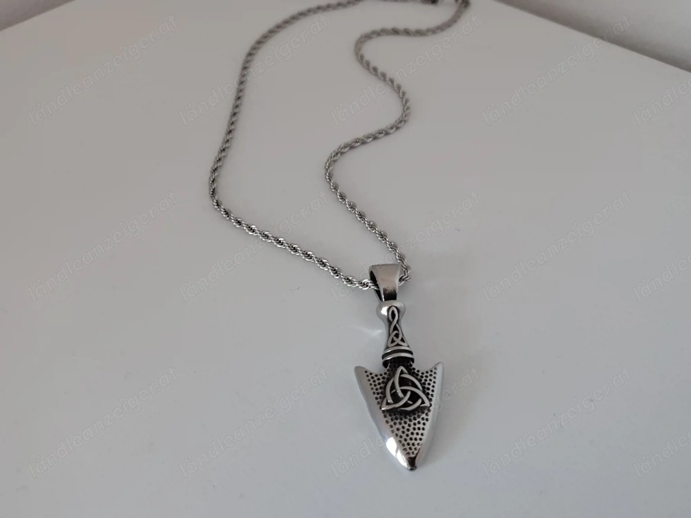 Edelstahl Halskette mit Wikinger Pfeilspitzen Anhänger & keltischem Knoten
