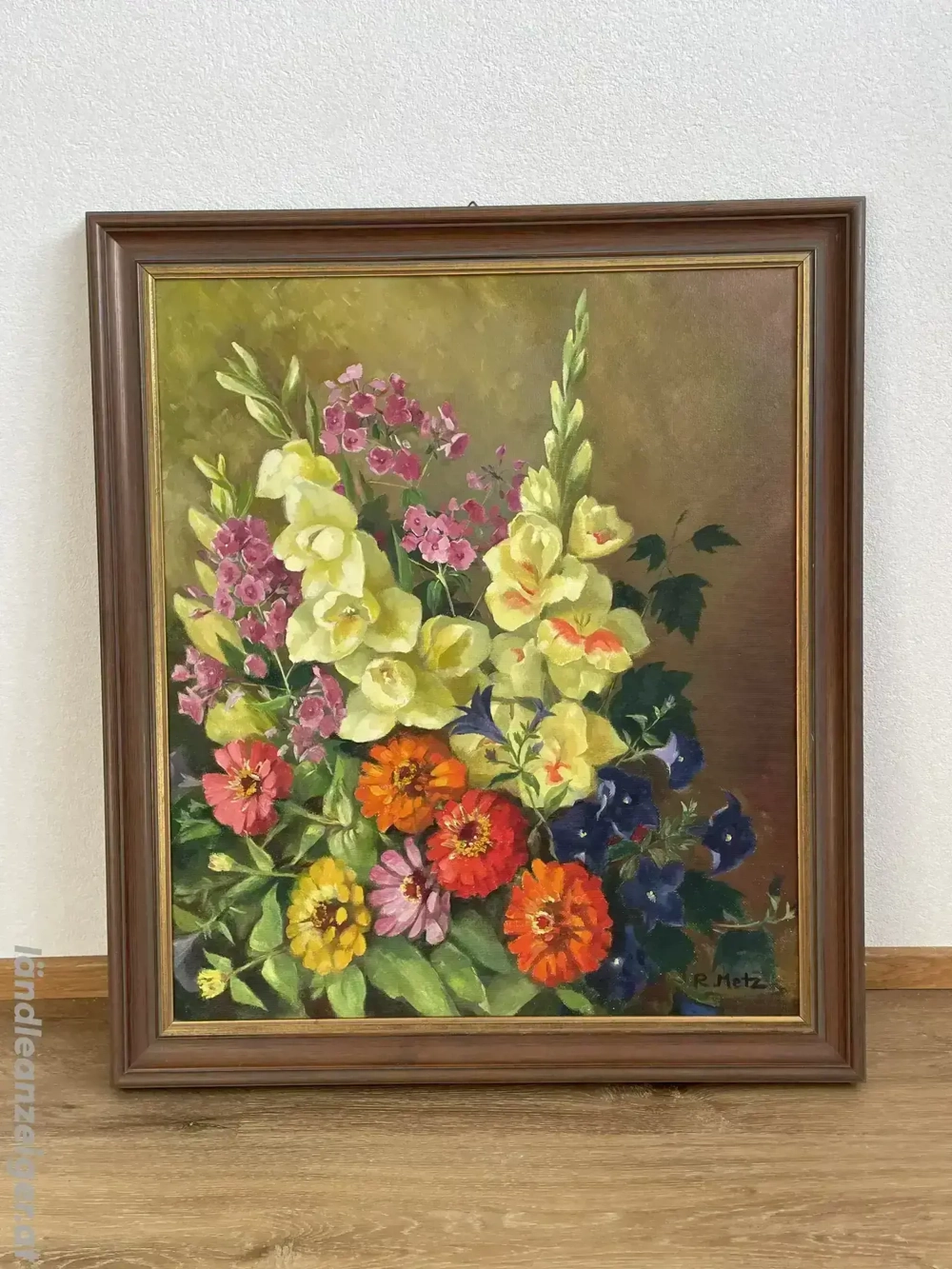 Handgemaltes Blumenstillleben - Ölgemälde auf Leinwand - signiert R. Metz - 70   80 cm - mit Rahmen