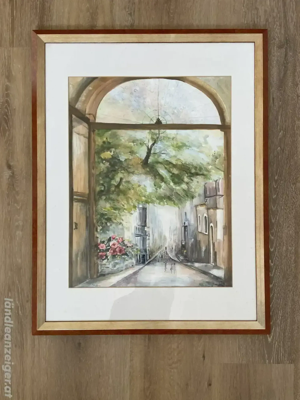 Aquarell Stadtlandschaft - signiert M. Mathis - 67   86 cm - gerahmt