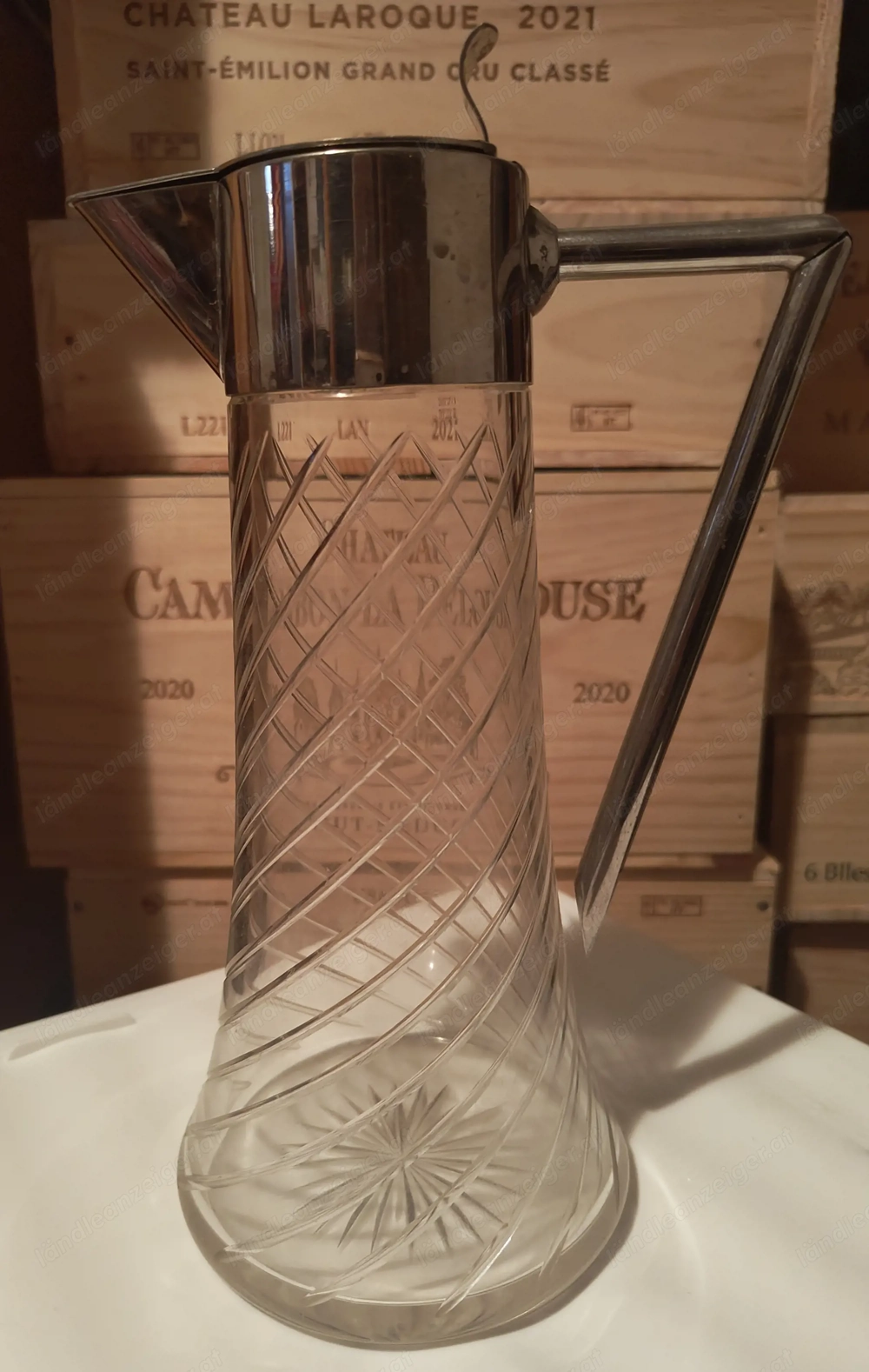 Antike Glaskaraffe Henkelkanne 